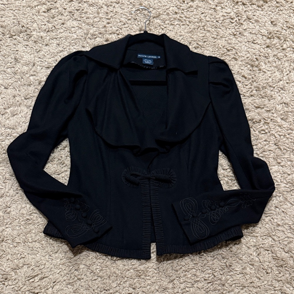 Ralph Lauren Blue Label Wool Long Puff Sleeve with Soutache Trim Jacket Medium